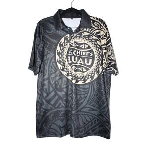 Hawaiian Chief's Luau Men's Large‎ Polo Shirt Short Sleeve Graphic V-Neck